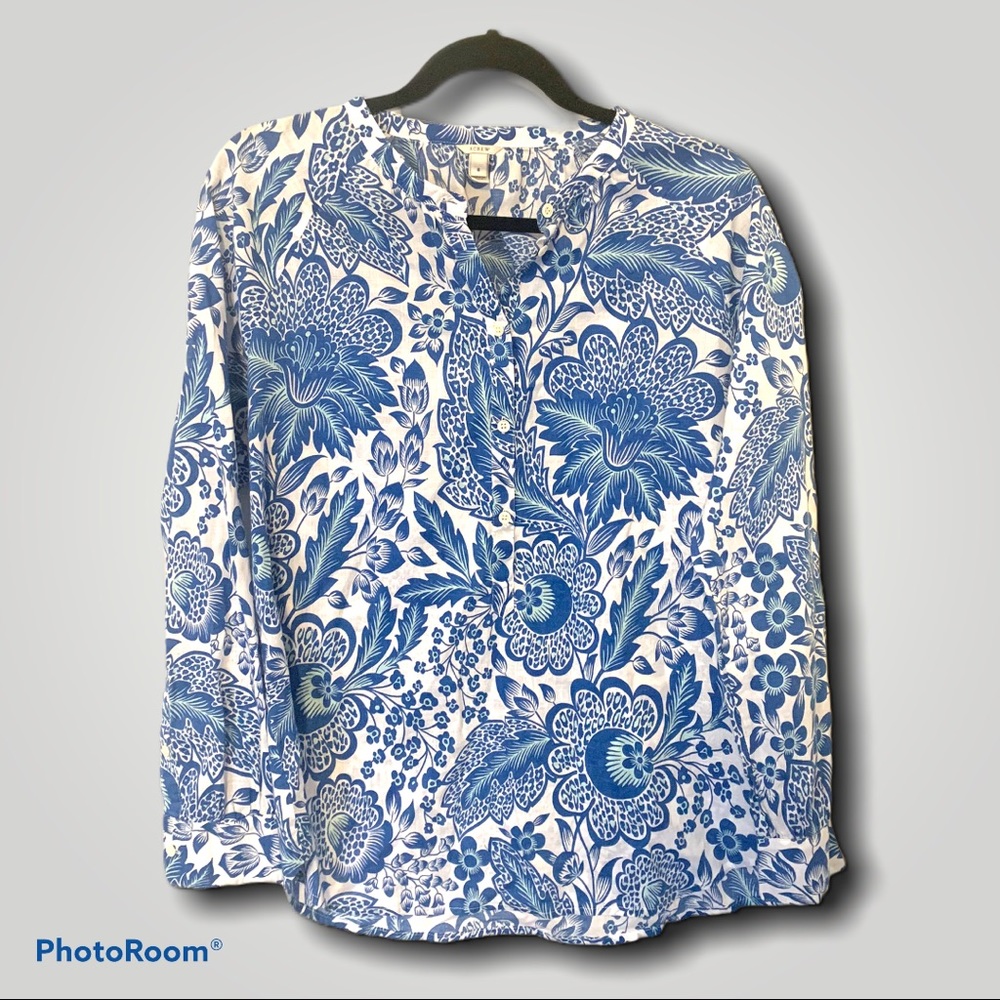 J.Crew Raglan Popover Blouse Blue Floral